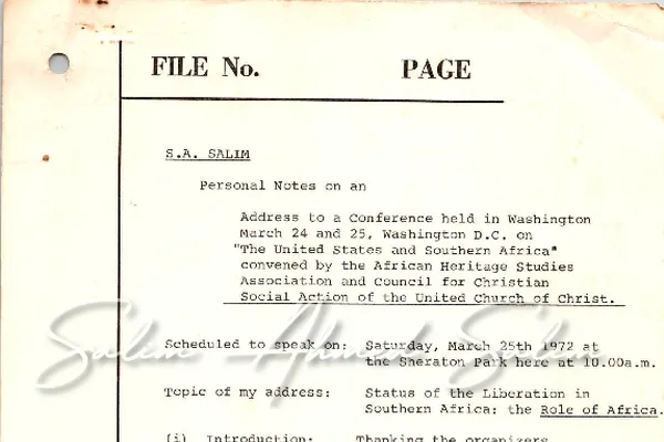 Address on the Status of the Liberation in Southern Africa at the African Heritage Studies Association