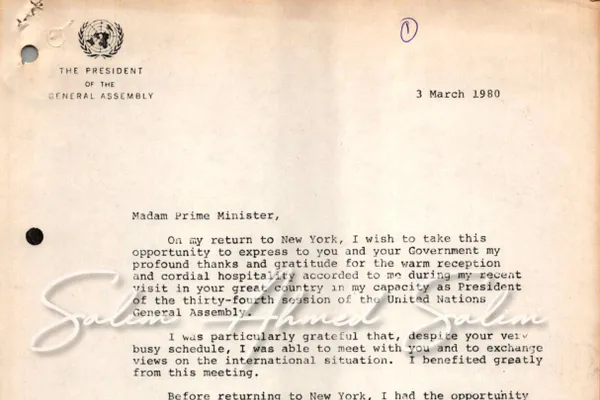 Letter to Shrimati Indira Gandhi of India